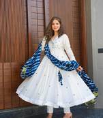 White Colour Trending Cottom Fabric Fully Stitched Anarkaly Style Gown 