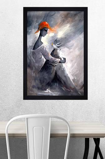 Chaque decor abstract man and bird texture paper framed art print 19.25 inches x 13.25 inchesperfect for home decor