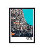 Chaque decor "chicago map" texture paper framed art print 19.25 inches x 13.25 inches modern artperfect for home decor