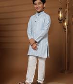 Boy's blue floral printed cotton kurta pajama for kid's ethnicwear