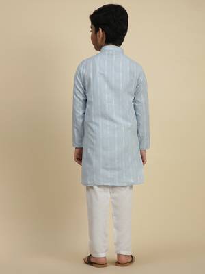 Boy's blue floral printed cotton kurta pajama for kid's ethnicwear 2
