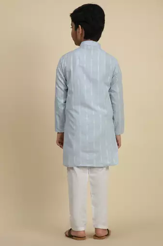 Boy's blue floral printed cotton kurta pajama for kid's ethnicwear