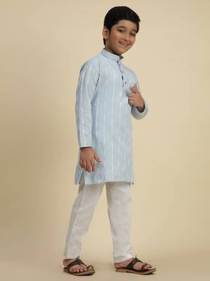 Boy's blue floral printed cotton kurta pajama for kid's ethnicwear 3