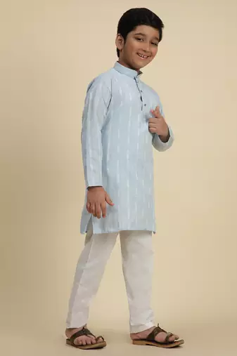 Boy's blue floral printed cotton kurta pajama for kid's ethnicwear