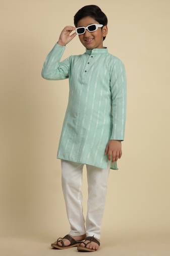 Boy's green floral printed cotton kurta pajama for kid's ethnicwear