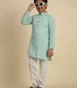 Boy's green floral printed cotton kurta pajama for kid's ethnicwear