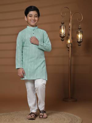 Boy's green floral printed cotton kurta pajama for kid's ethnicwear 2