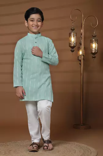 Boy's green floral printed cotton kurta pajama for kid's ethnicwear