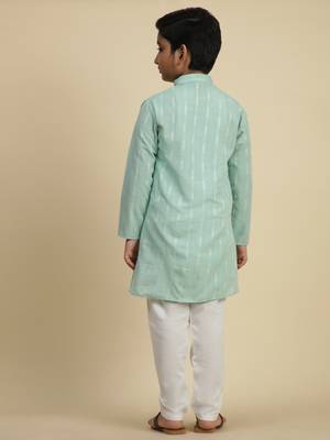 Boy's green floral printed cotton kurta pajama for kid's ethnicwear 3