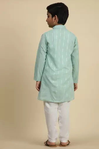Boy's green floral printed cotton kurta pajama for kid's ethnicwear