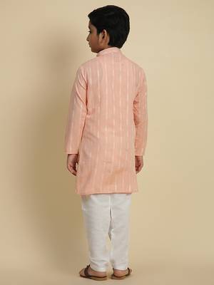 Boy's peach floral printed cotton kurta pajama for kid's ethnicwear 3