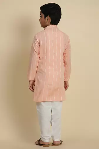 Boy's peach floral printed cotton kurta pajama for kid's ethnicwear