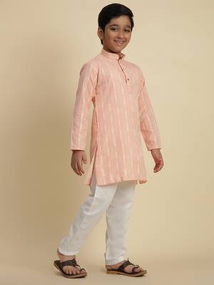 Boy's peach floral printed cotton kurta pajama for kid's ethnicwear 4