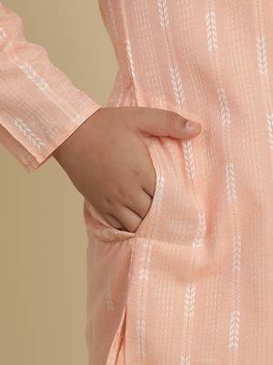 Boy's peach floral printed cotton kurta pajama for kid's ethnicwear 5