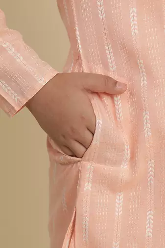 Boy's peach floral printed cotton kurta pajama for kid's ethnicwear
