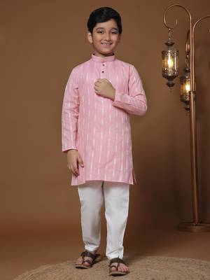Boy's pink floral printed cotton kurta pajama for kid's ethnicwear 1