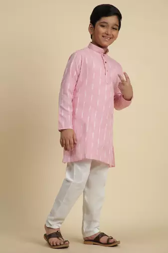 Boy's pink floral printed cotton kurta pajama for kid's ethnicwear