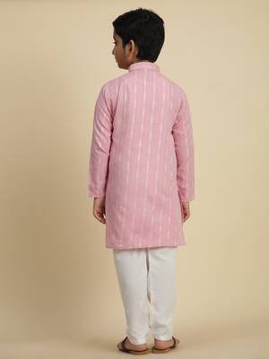 Boy's pink floral printed cotton kurta pajama for kid's ethnicwear 3