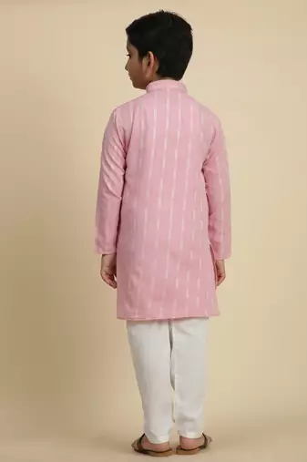 Boy's pink floral printed cotton kurta pajama for kid's ethnicwear