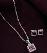 925 sterling silver red ruby with cz studded pendant chain with earring set