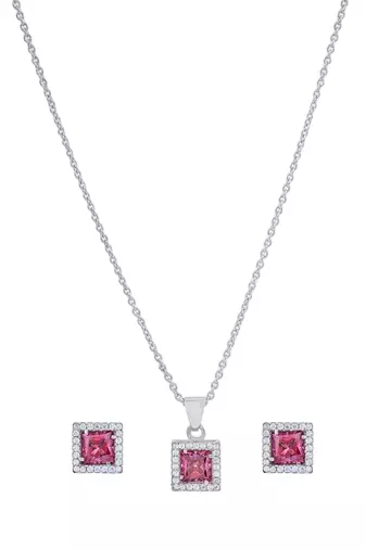 925 sterling silver red ruby with cz studded pendant chain with earring set