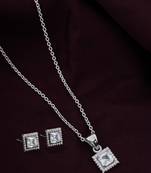 925 sterling silver white radiant diamond with cz studded pendant chain with earring set