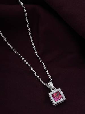 925 sterling silver red ruby with cz studded pendant chain with earring set 3