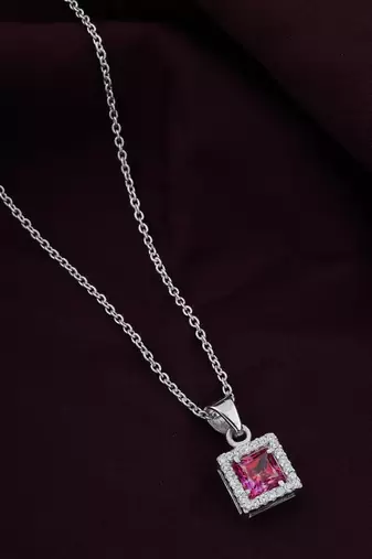 925 sterling silver red ruby with cz studded pendant chain with earring set