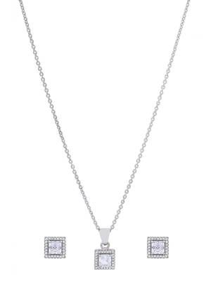 925 sterling silver white radiant diamond with cz studded pendant chain with earring set 2