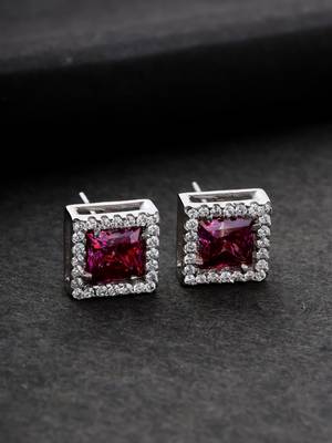 925 sterling silver red ruby with cz studded pendant chain with earring set 4