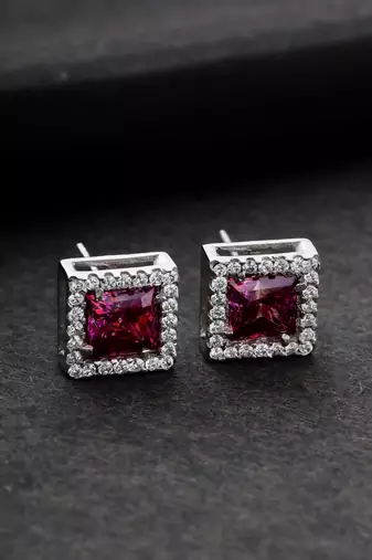 925 sterling silver red ruby with cz studded pendant chain with earring set