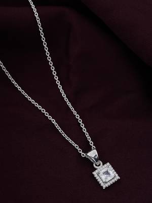 925 sterling silver white radiant diamond with cz studded pendant chain with earring set 3