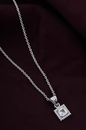 925 sterling silver white radiant diamond with cz studded pendant chain with earring set