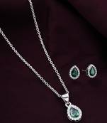 925 sterling silver rhodium plated green pear pendant chain with earring set