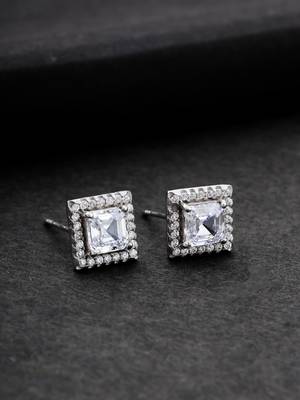 925 sterling silver white radiant diamond with cz studded pendant chain with earring set 4