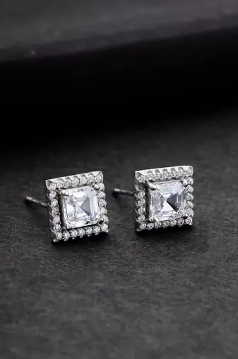 925 sterling silver white radiant diamond with cz studded pendant chain with earring set