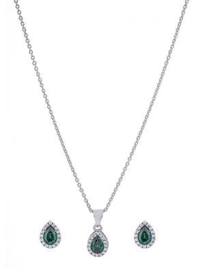 925 sterling silver rhodium plated green pear pendant chain with earring set 2