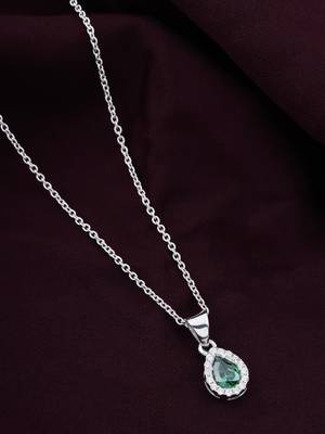 925 sterling silver rhodium plated green pear pendant chain with earring set 3
