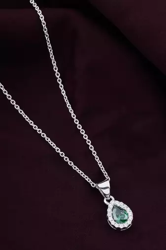 925 sterling silver rhodium plated green pear pendant chain with earring set