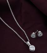 925 sterling silver rhodium plated heart diamond pendant chain with earring set