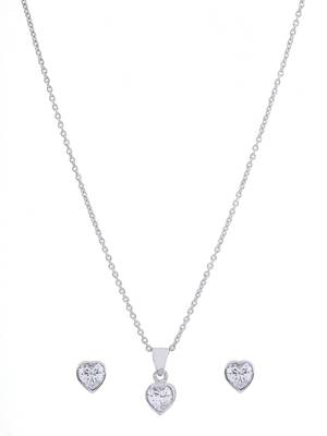 925 sterling silver rhodium plated heart diamond pendant chain with earring set 2