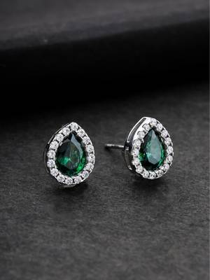 925 sterling silver rhodium plated green pear pendant chain with earring set 4