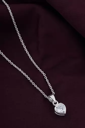 925 sterling silver rhodium plated heart diamond pendant chain with earring set