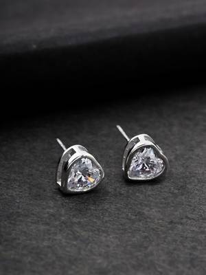 925 sterling silver rhodium plated heart diamond pendant chain with earring set 4