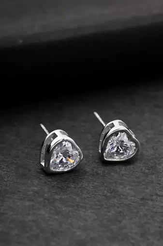 925 sterling silver rhodium plated heart diamond pendant chain with earring set