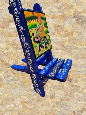 Wooden blue painted handcrafted chair mobile stand 1