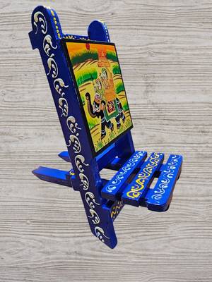 Wooden blue painted handcrafted chair mobile stand 2