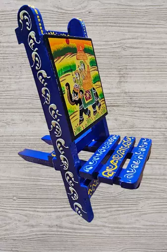 Wooden blue painted handcrafted chair mobile stand