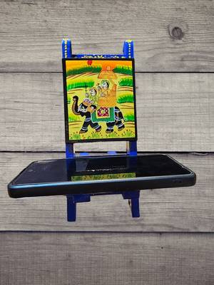 Wooden blue painted handcrafted chair mobile stand 3