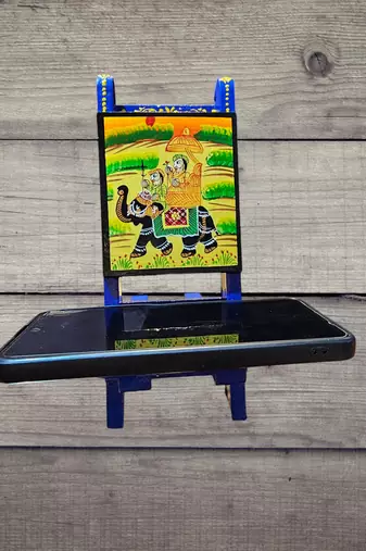 Wooden blue painted handcrafted chair mobile stand